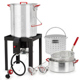 30 Qt Turkey Deep Fryer & 10 Qt Fish Fryer Kit, Aluminum Seafood Crawfish Boiler Pot w/38000 BTU Outdoor Propane Stove Burner Stand for 20 Lb Turkey