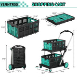 Yenntrss 8-in-1 Collapsible Shopping Cart, 350 lbs Capacity Grocery Cart on Wheels, Foldable Shopping Cart with 2 Storage Crates, Blue