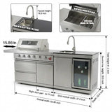 RENDGO Modular Outdoor Kitchen Island, 6-Burner Gas Grill, 75300 BTU,Silver