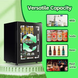 WANAI Small Beverage Refrigerator Cooler 1.3 Cu.Ft, 45 Can Black Mini Small Fridge with Glass Door Adjustable Shelves for Soda Beer Wine, Suitable for Bedroom Bar Office