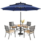 PHI VILLA Outdoor Table Chairs Set w/Umbrella, 5pc Patio Metal Furniture