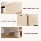 Nightstand Set of 2, 27" Wide Natural Wood Grain Bedside Tables with Drawer and Open Shelf, Modern Curved End Tables with Rounded Body and Cylindrical Legs for Bedroom,Natural Wood