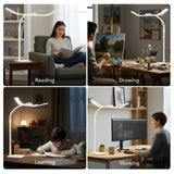Galnolt LED Desk Lamp for Home Office with Base, 28.2" Adjustable Gooseneck Swing Arm Bright Desk Light, Dimmable Architect Table Lamp for Desktop Computer Light, Reading, Study, Workbench（White）
