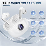 Fhumsh Wireless Earbuds Bluetooth 5.4 Headphones, Noise Cancelling Mic Ear Buds with 50H Playback, LED Digital Display, IPX7 Waterproof Earphones (Pure White)