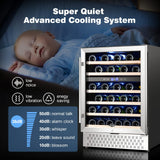Tylza 24'' Wine Fridge, Dual Zone Wine Refrigerator, 54 Bottles, Lock, Glass Door, Built-in Compressor, 6 Adjustable Shelves, Undercounter or Freestanding