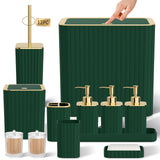 InnJoey Bathroom Accessory Set - Bathroom Set, 12PC Bathroom Accessories Set, Dark Green Bathroom Accessories Set, Mini Trash Can, Toilet Brush, Trash Can & Soap Dispenser