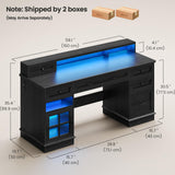 Executive Desk with Drawers Computer Desk with File Drawers, Power Outlet and Led Lights