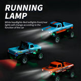 EXVQMU Mini RC Car, 1/64 Scale Mini Remote Control Monster Truck with Trailer, 2.4Ghz & APP Remote Control, Rechargeable Alloy Shell Mini RC Cars with Lights, Speed/Steering Adjustable (Blue-b)