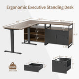 66 Inch L Shaped Standing Desk with Drawers & Shelves, Executive Table Adjustable Height