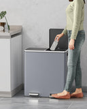 Dual Trash Can, Stainless Steel Kitchen Garbage Can, Double Compartment Classified Rubbish Bin