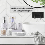 InnJoey Bathroom Accessories Set, 9-Piece Marble White Bathroom Set, White Bathroom Accessories with Slim Trash Can, Soap Dispenser, Toilet Brush, Toothbrush Set, Qtip Holders
