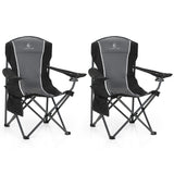 ALPHA CAMP Oversized Camping Folding Chair Heavy Duty Steel Frame Support 350 LBS Collapsible Padded Arm Chair with Cup Holder Quad Lumbar Back Chair Portable for Outdoor/Indoor (Black grey-2PC)