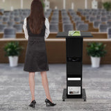 Acrylic Podium Stand with Wheels, 48"H Portable Lecterns & Podiums with Storage Shelf, Presentation Podium, Lectern