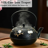 YJX 60.9oz Large Cast Iron Teapot for Stovetop, Japanese Tetsubin, Heavy and Durable Tea Pot, Tea Kettle with Stainless Steel Infuser for Loose Tea, Floral Pattern(1800ML)