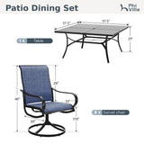 PHI VILLA Outdoor Dining Set for 8, Swivel Mesh Chairs & Square Table, Blue