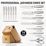 KnifeSaga Knife Set, Premium Knife Block Set for Kitchen 14 Pcs UltraSharp Japanese High Carbon Stainless Steel with Built-in Sharpener