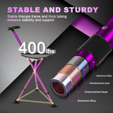 BigAlex Alloy Folding Cane with Seat, Lightweight Adjustable Walking Cane with Seat, Cane Seat with LED for Woman/Man, Comfortable Handle and 3 Non-Slip Legs, Walking Stick for Seniors,Purple