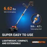 Worx Nitro 20V 13" Cordless String Trimmer with Brushless Motor, 3-in-1 Grass Trimmer Edger Mini-Mower, Lightweight Weed Trimmer