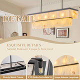 CEENWE Rectangle Alabaster Chandelier, L54 Linear Chandeliers Over Table Pendant Light Modern Mrable Rectangular Chandelier for Kitchen Island Dining Room Living Room 2-Tier Black(Include 16 Bulbs)
