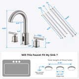 Charmingwater Touchless Bathroom Faucet for 3 Hole, 8 Inch Widespread Hands Free Bathroom Faucet with Automatic Sensor, 2-Handle Basin Mixer Vanity Taps with 360° Swivel Spout, Brushed Nickel
