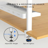 Clamp on Desk Shelf White, 2-Tier Office Desk Shelves Organizer, 17in Small Shelf for Top of Desk with Headphone Holder, Hooks, Desktop Storage Rack for Home Workspace, Study Rooms, Gaming Accessories