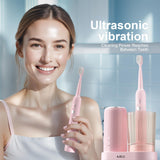 AJELU Electric Toothbrush Set for Women with UV Light Drying Holder, 8 Brush Heads, Smart Timer, USB Rechargeable – Soft Pink Edition