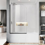 Bathtub Shower Glass Panel, 34" W X 58" H Tub Shower Door Fixed Glass Doors in Matte Black with 1/4"(6mm) Clear Tempered Door, Simple Shower Door Panel Easy to Install for Bathroom