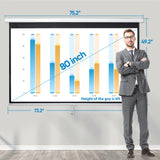 Projector Screen Pull Down 80 Inch 16:9 HD Projection Screen Folding Home Theater Portable Indoor Outdoor Movie Screen ZENY