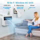 Cowsar U-Shaped Window Air Conditioner, 10000 BTU Air Conditioner Window Unit for 450 Sq.Ft, Quiet AC with Smart Remote & 24H Timer, 6-Mode Energy Saving, Easy Install for Bedroom Living Room