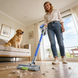 Honki Cordless Vacuum Cleaner for Home, Powerful Stick Vacuum with Rechargeable Battery, Green Light Anti-Tangle Brush, 6-in-1 Lightweight Handheld Vacuum for Pet Hair, Hard Floor, Carpet, Blue