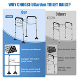 UGarden Toilet Safety Rails, Stainless Steel Adjustable Toilet Frame with Soft Handles&Tissue Holder, 380LBS Foldable Detachable Toilet Safety Frame for Elderly, Seniors, Handicap & Disabled
