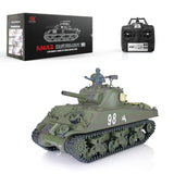 wheelfun Heng Long US in Stock, RC Tank 2.4G 1/16 Scale 7.0 Plastic Version M4A3 Sherman Smoking Unit Battle Tank Military Transport Vehicles 340° Rotating Turret IR Combat Model 3898 BB Airsoft