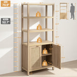 SICOTAS 71" Tall Rattan Bookshelf with Doors for Living Room Library
