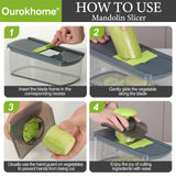 Ourokhome Food Chopper Manual Hand with Container, Mandolin Vegetable Slicer Onion Dicer with 8 Blades, Veggie Shredder (8 in 1, Gray)