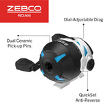 Zebco Roam Spincast Fishing Reel, Size 30 Reel, Right or Left-Hand Retrieve, Pre-Spooled with 10-Pound Zebco Fishing Line, Blue (Clam Packaging)