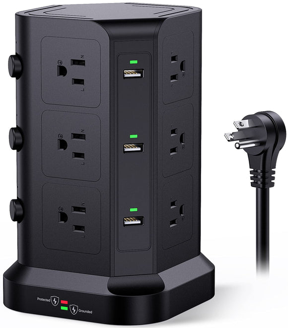 Power Strip Tower by KOOSLA, [15A 1500J] Surge Protector - 12 AC Multiple Outlets & 6 USB Ports KOOSLA