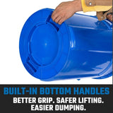 Blue 44 Gallon Trash Can Set (Trash Can, Quiet Dolly, and Reinforced Lid), Construction Grade