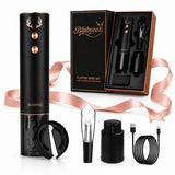 BLUBYEES 4-in-1 Rechargeable Electric Wine Opener Set - Automatic Corkscrew, Foil Cutter, Aerator Pourer, Vacuum Stopper - Wine Lovers Gifts for Women and Men