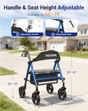 Telgome Walkers for Seniors with Seat, Thickened Flat Tube Frame, Foldable Rollator 350 lbs Load, Height Adjustable,8'' Big Wheels, Rolling Walker,Blue