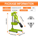 Gowintech Commercial Heavy Duty Cast Iron Hand Press Manual Orange Citrus Lemon Lime Grapefruit Pomegranate Fruit Juice Squeezer Machine with Stainless Steel Cup Green