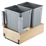 Wood Pullout Trash Can for Kitchen Cabinets, 35 QT x2 Double Under Sink Garbage Waste Recycling Bin,