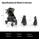 Mompush Ultimate 3 Full Size Stroller, Extendable Seat, Infant to Toddler