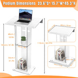 45.3 Acrylic Podium Lectern, Pulpit for Churches Stand with Double Shelves