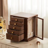 Homruilink Black Walnut Wooden Jewelry Box - 360° Rotating Jewelry Organizer for Women with 5 Drawers for Rings,Necklaces,Earrings and Bracelets -Large Storage Case - Mothers Day Gifts for Mom