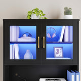 HOOBRO 2 Drawer File Cabinet with Charging Station, LED Lights, File Holder Organizer, Fits Letter, Legal, A4 Size, Vertical, for Home Office, Black