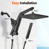 MakeFit Filtered Rain Shower Head with Handheld Combo High Pressure 12'' Rainfall Shower Heads & Hidden Detachable Wand Dual Showerhead Water Softener for Hard Water Easy Filter Replacement
