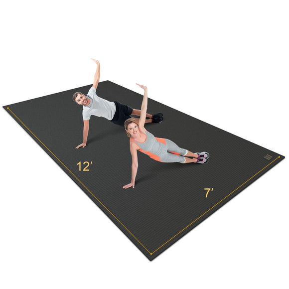 Gxmmat Extra Wide Large Exercise Mat 12'x7'/10'x7/8'x7(7mm), Thick Workout Mats for Home Gym Flooring, High-Density Durable Cardio Mat, Shoe Friendly, Perfect for Plyo, MMA, Jump Rope, Weight, Fitness Gxmmat