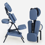 Professional Portable and Lightweight Tattoo/Massage Chair by Master Massage - Folding Aluminum Frame with Adjustable Features and Wheeled Carrying Case, Blue