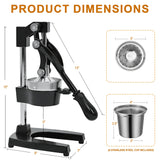 HLILBTE Cast Iron Citrus Juicer | Extra Large Commercial Grade Manual Hand Press with Stainless Steel Cup, Heavy-Duty Manual Juicer Press, Orange Crush Machine, Orange Juicer Squeezer, Easy Clean