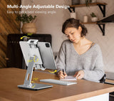 Tablet Stand Holder, Heavy Aluminum Alloy Multi-Angle Foldable iPad Holder Stand for 4.7''- 13'' Screen Surface Pro Series, iPad Series, Pro, Mini, Air, Samsung Galaxy Tabs and More (Silver)